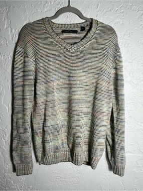 Perry‎ Ellis Multicolor Space Dye Cotton Knit Sweater Size Medium